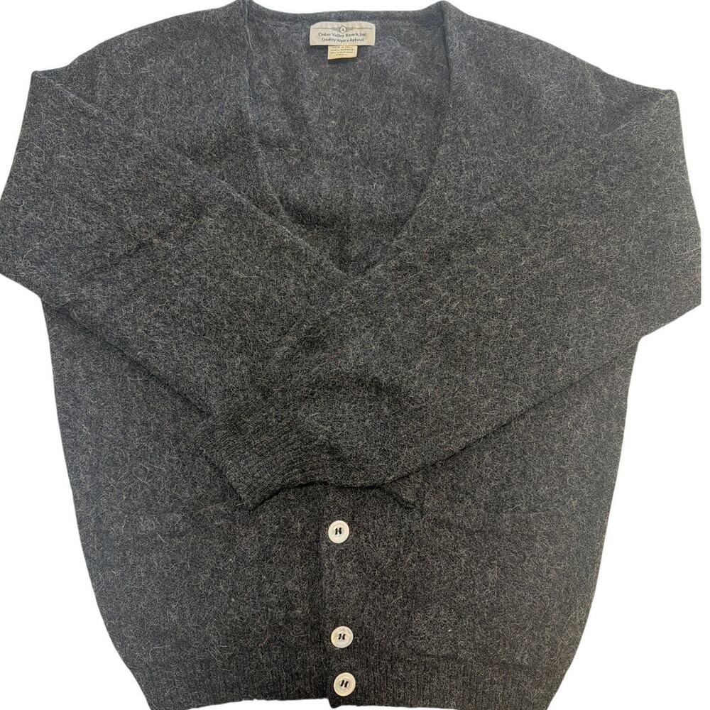 Cedar Valley Ranch 100% Alpaca Cardigan Peru Sz S Cozy Quiet Luxury Charcoal